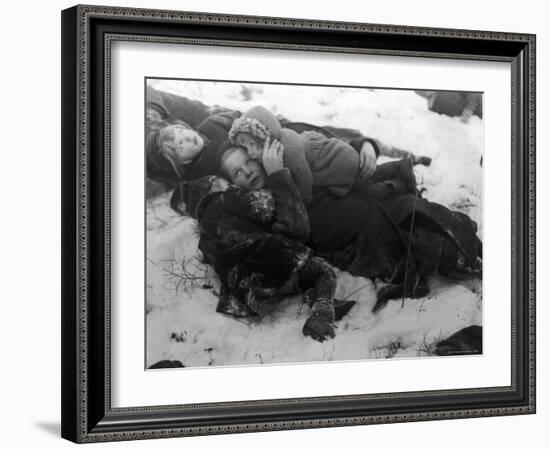 Frightened Children Taking Cover in the Woods During Russian Air Raid-Carl Mydans-Framed Photographic Print