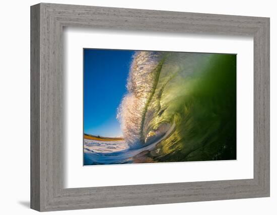 Frilly Lip-A powerful breaking wave backlit at sunrise, Hawaii-Mark A Johnson-Framed Photographic Print