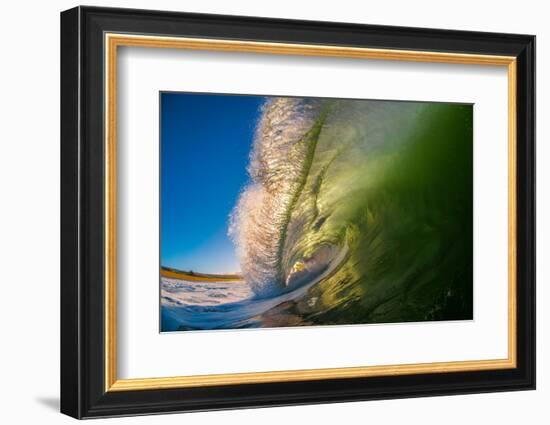 Frilly Lip-A powerful breaking wave backlit at sunrise, Hawaii-Mark A Johnson-Framed Photographic Print