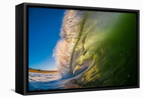 Frilly Lip-A powerful breaking wave backlit at sunrise, Hawaii-Mark A Johnson-Framed Premier Image Canvas