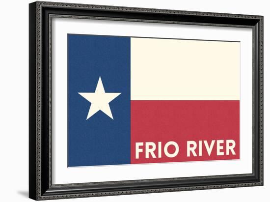 Frio River, Texas - Texas State Flag - Letterpress-Lantern Press-Framed Art Print