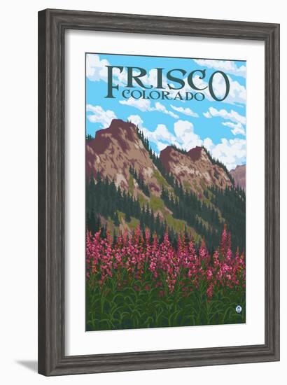 Frisco, Colorado - Fireweed and Mountains-Lantern Press-Framed Art Print