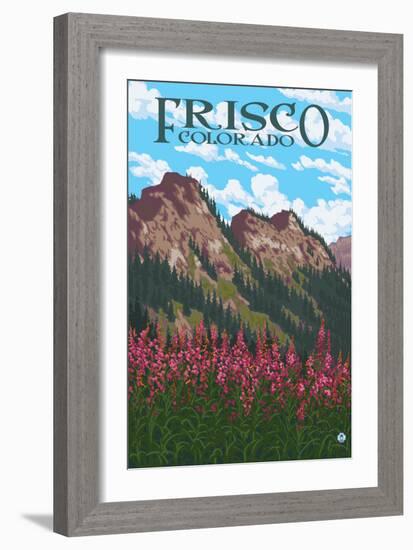 Frisco, Colorado - Fireweed and Mountains-Lantern Press-Framed Art Print