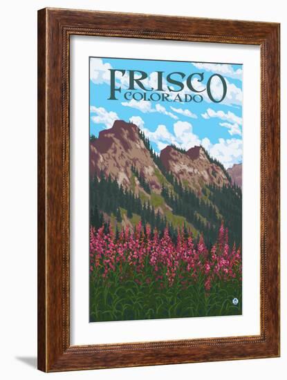 Frisco, Colorado - Fireweed and Mountains-Lantern Press-Framed Art Print