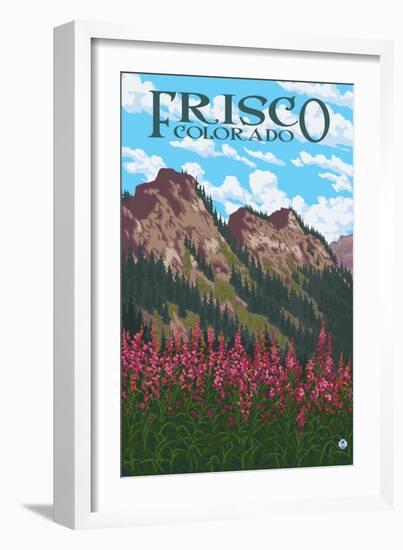 Frisco, Colorado - Fireweed and Mountains-Lantern Press-Framed Art Print