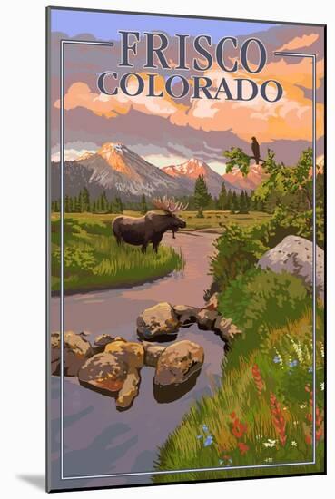 Frisco, Colorado - Moose and Meadow Scene-Lantern Press-Mounted Art Print