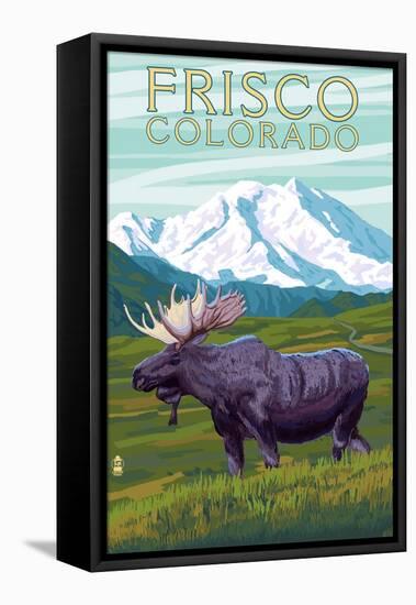 Frisco, Colorado - Moose and Mountains-Lantern Press-Framed Stretched Canvas
