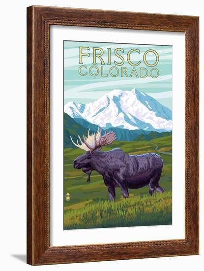 Frisco, Colorado - Moose and Mountains-Lantern Press-Framed Art Print