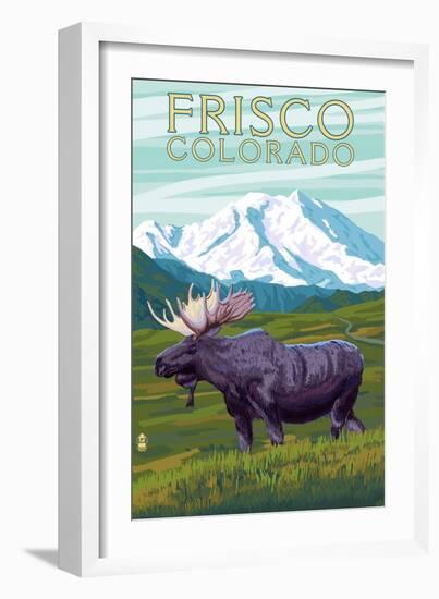 Frisco, Colorado - Moose and Mountains-Lantern Press-Framed Art Print