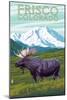 Frisco, Colorado - Moose and Mountains-Lantern Press-Mounted Art Print