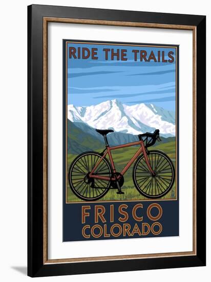 Frisco, Colorado - Mountain Bike and Mountains-Lantern Press-Framed Art Print