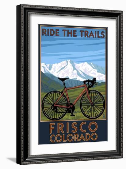 Frisco, Colorado - Mountain Bike and Mountains-Lantern Press-Framed Art Print