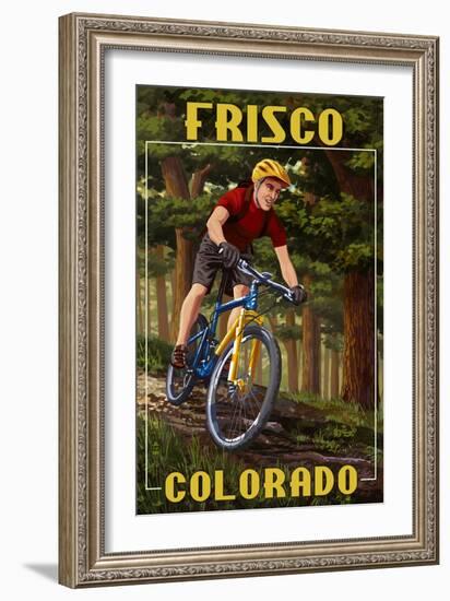 Frisco, Colorado - Mountain Biker in Trees-Lantern Press-Framed Art Print