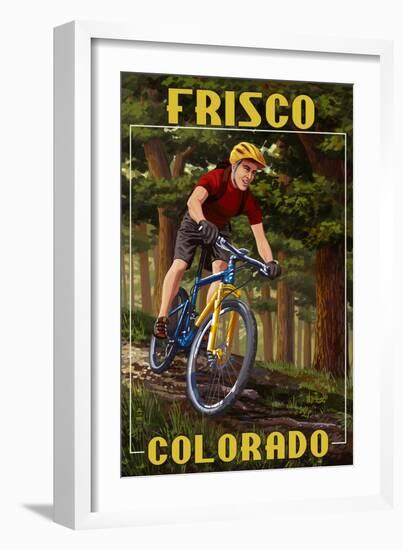 Frisco, Colorado - Mountain Biker in Trees-Lantern Press-Framed Art Print