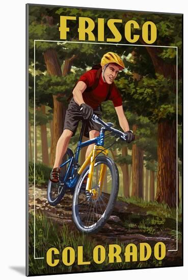 Frisco, Colorado - Mountain Biker in Trees-Lantern Press-Mounted Art Print