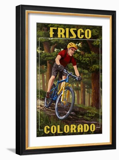 Frisco, Colorado - Mountain Biker in Trees-Lantern Press-Framed Art Print