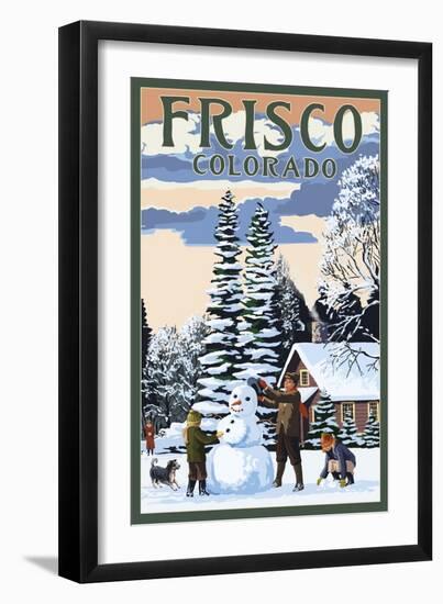 Frisco, Colorado - Snowman Scene-Lantern Press-Framed Art Print