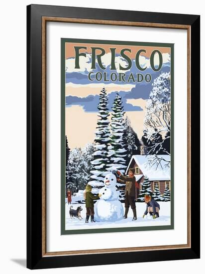 Frisco, Colorado - Snowman Scene-Lantern Press-Framed Art Print