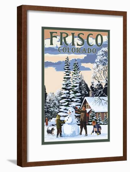 Frisco, Colorado - Snowman Scene-Lantern Press-Framed Art Print