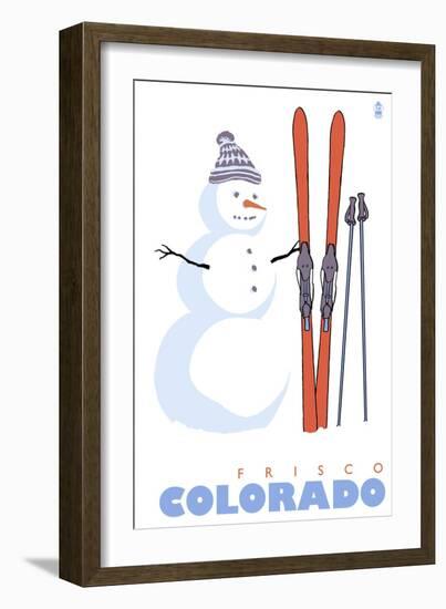 Frisco, Colorado - Snowman with Skis-Lantern Press-Framed Art Print