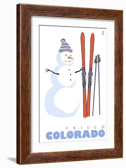 Frisco, Colorado - Snowman with Skis-Lantern Press-Framed Art Print