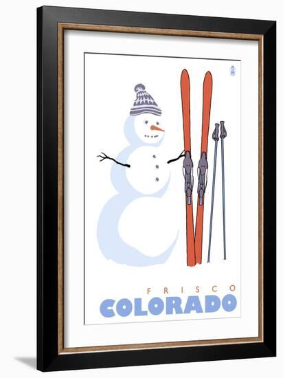 Frisco, Colorado - Snowman with Skis-Lantern Press-Framed Art Print