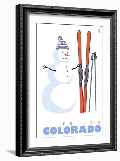 Frisco, Colorado - Snowman with Skis-Lantern Press-Framed Art Print