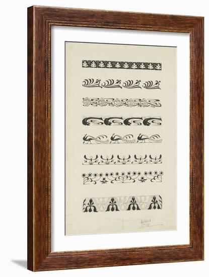 Frise d'éléments floraux et animaliers : raies, dauphins, paons-null-Framed Giclee Print