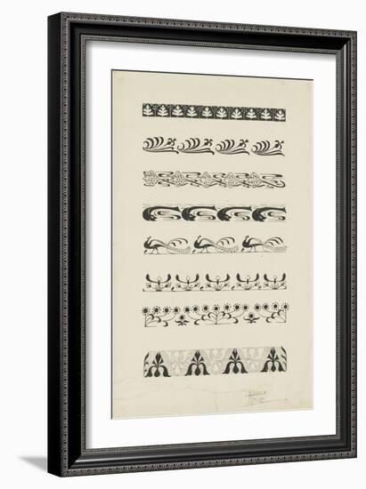 Frise d'éléments floraux et animaliers : raies, dauphins, paons-null-Framed Giclee Print