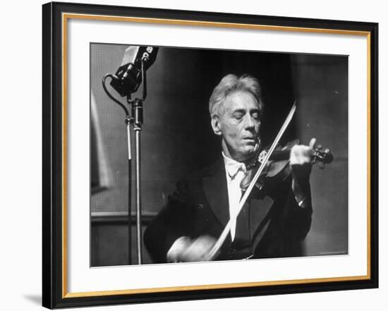 Fritz Kreisler, Austrian Born Violinist and Composer, Playing the Violin in an NBC Studio-Alfred Eisenstaedt-Framed Premium Photographic Print