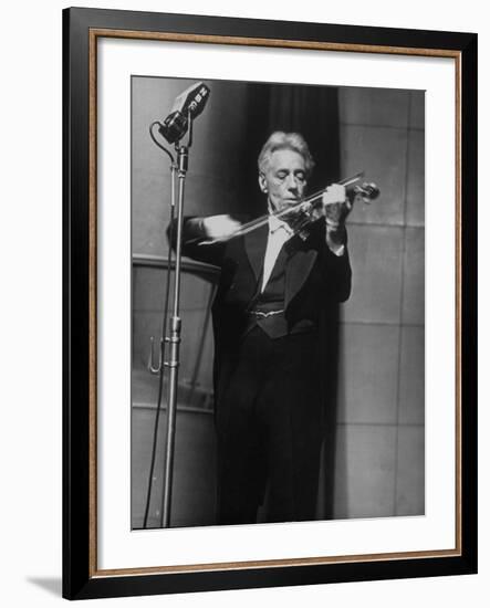 Fritz Kreisler, Austrian-Born Violinist and Composer, Playing Violin During Broadcast at NBC Studio-Alfred Eisenstaedt-Framed Premium Photographic Print