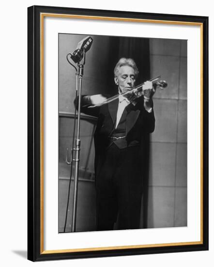 Fritz Kreisler, Austrian-Born Violinist and Composer, Playing Violin During Broadcast at NBC Studio-Alfred Eisenstaedt-Framed Premium Photographic Print