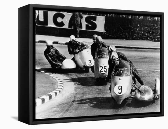 Fritz Scheidegger, Walter Schneider and Helmut Fath Competing in a Sidecar Race, 1959-null-Framed Premier Image Canvas