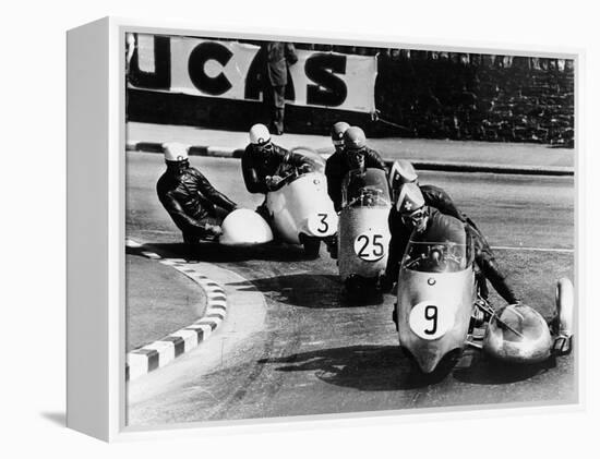 Fritz Scheidegger, Walter Schneider and Helmut Fath Competing in a Sidecar Race, 1959-null-Framed Premier Image Canvas