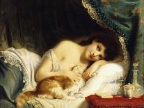 A Reclining Beauty with Her Cat-Fritz Zuber-Buhler-Giclee Print