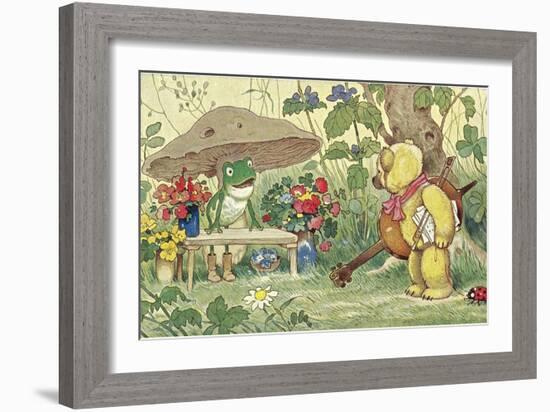 Frog Flower Seller and Bear Cellist-null-Framed Art Print