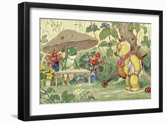 Frog Flower Seller and Bear Cellist-null-Framed Art Print