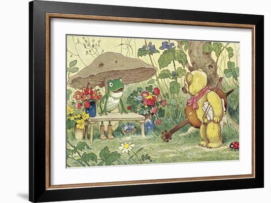 Frog Flower Seller and Bear Cellist-null-Framed Art Print