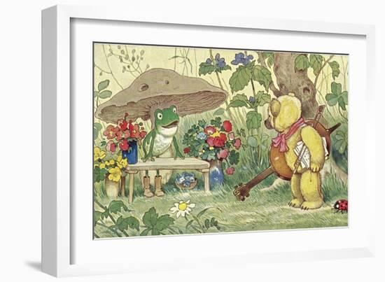 Frog Flower Seller and Bear Cellist-null-Framed Art Print