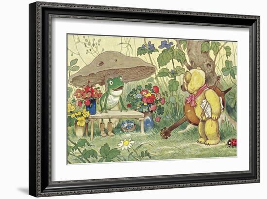 Frog Flower Seller and Bear Cellist-null-Framed Art Print