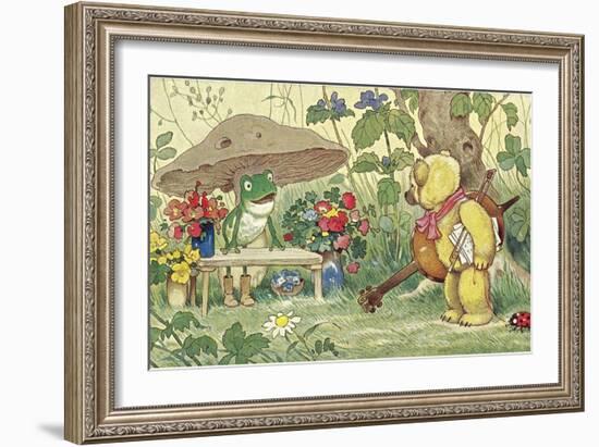 Frog Flower Seller and Bear Cellist-null-Framed Premium Giclee Print