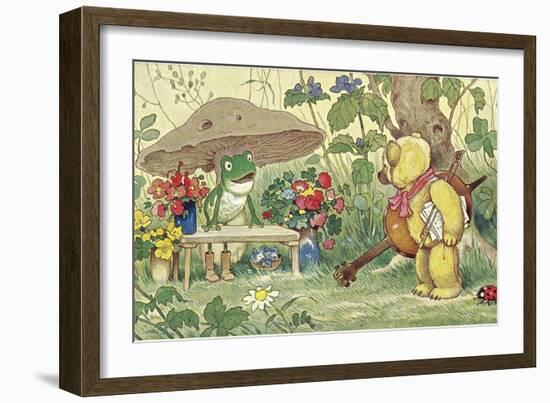 Frog Flower Seller and Bear Cellist-null-Framed Premium Giclee Print