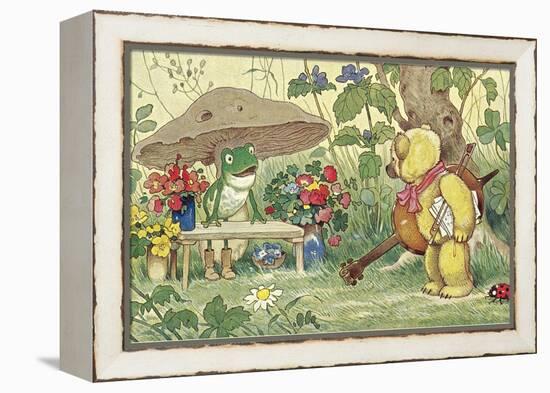 Frog Flower Seller and Bear Cellist-null-Framed Stretched Canvas