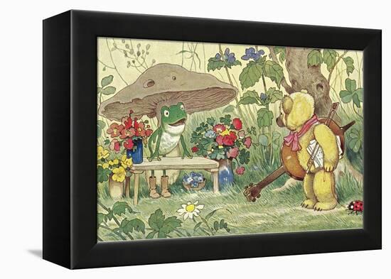 Frog Flower Seller and Bear Cellist-null-Framed Stretched Canvas