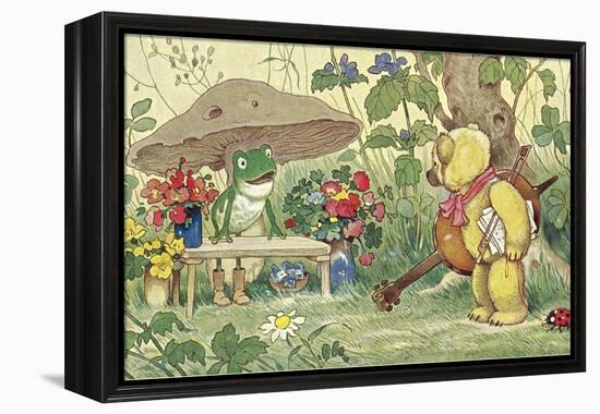Frog Flower Seller and Bear Cellist-null-Framed Stretched Canvas
