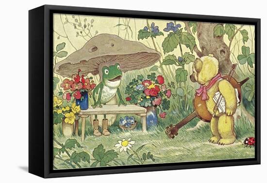 Frog Flower Seller and Bear Cellist-null-Framed Stretched Canvas