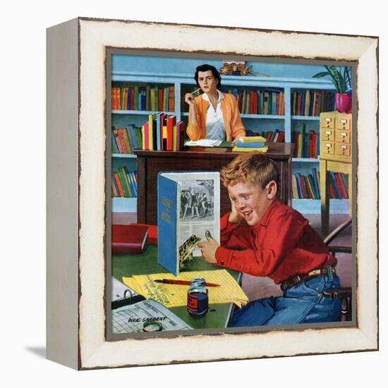 "Frog in the Library", February 25, 1956-Richard Sargent-Framed Premier Image Canvas