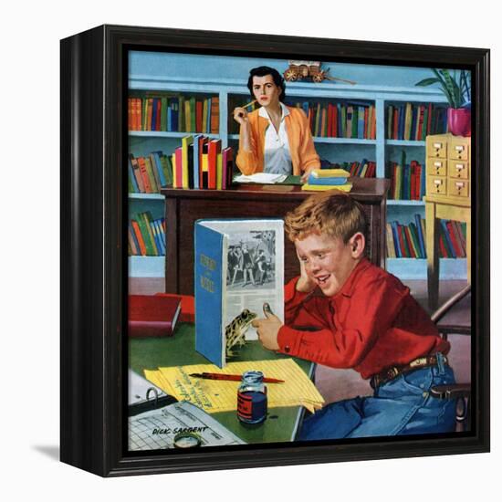 "Frog in the Library", February 25, 1956-Richard Sargent-Framed Premier Image Canvas