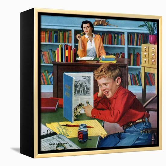 "Frog in the Library", February 25, 1956-Richard Sargent-Framed Premier Image Canvas