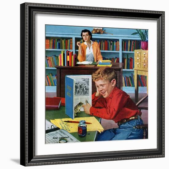 "Frog in the Library", February 25, 1956-Richard Sargent-Framed Giclee Print